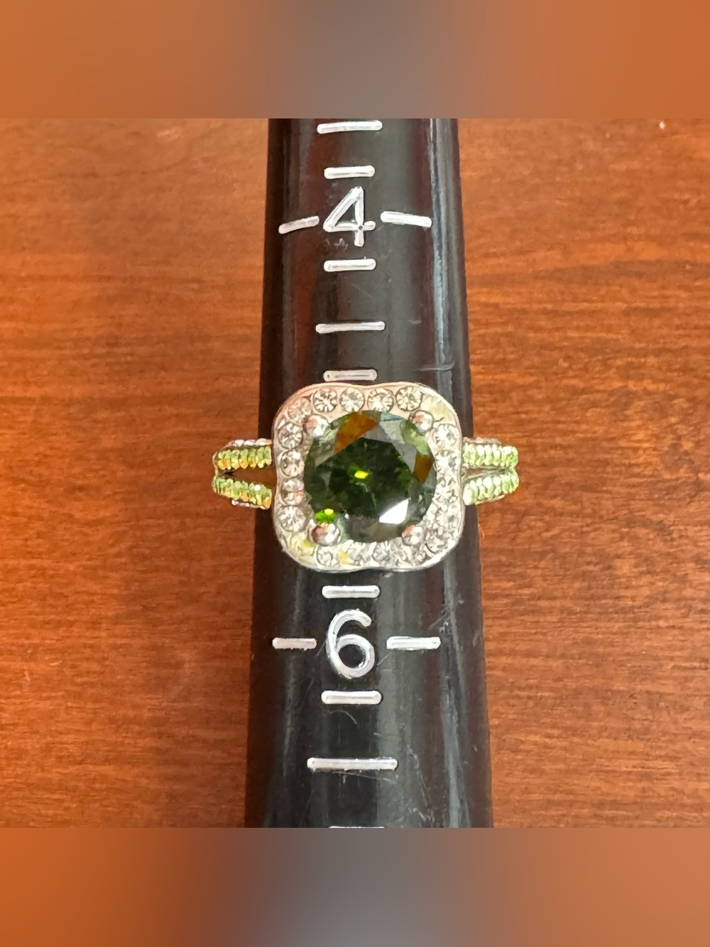 Round Cut Green Cushion Halo Statement Ring - Size 5